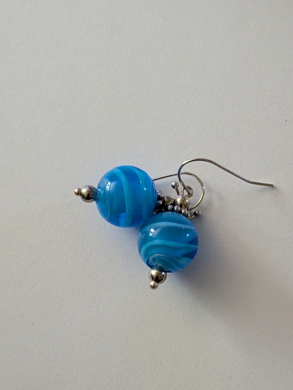 Vibrant Blue Swirl Glass Bead Drop Earrings